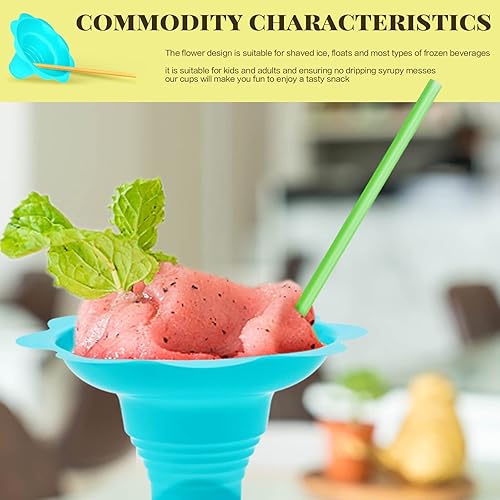 Miniatura 4 de Oomcu 50 tazas de cono de nieve de flores coloridas con pajitas de cuchara, pequeños conos de goteo de hielo afeitado de plástico, suministros de