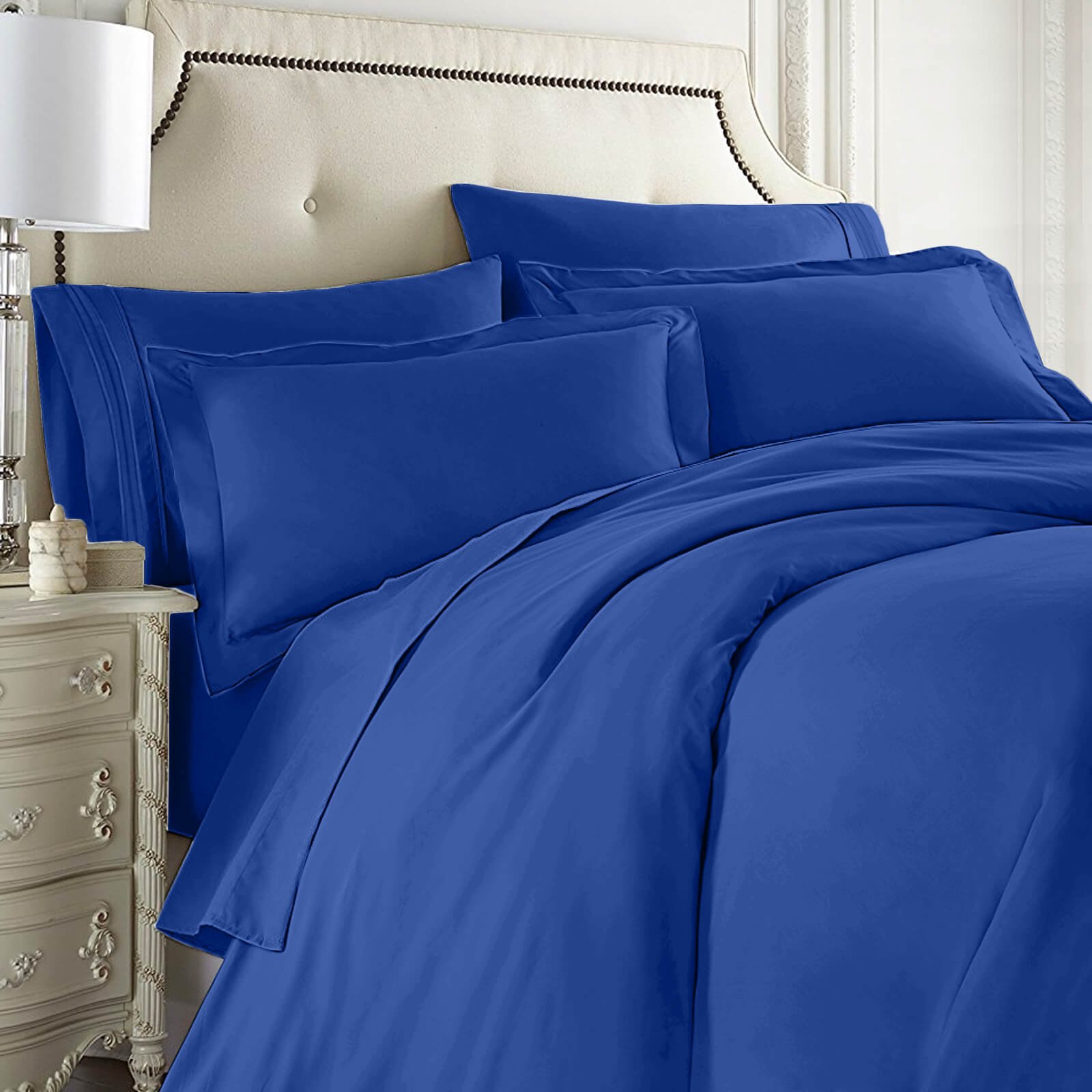 Clara Clark Includes Fitted and Flat Sheets, Duvet, Pillow Covers, Royal Blue, Twin
