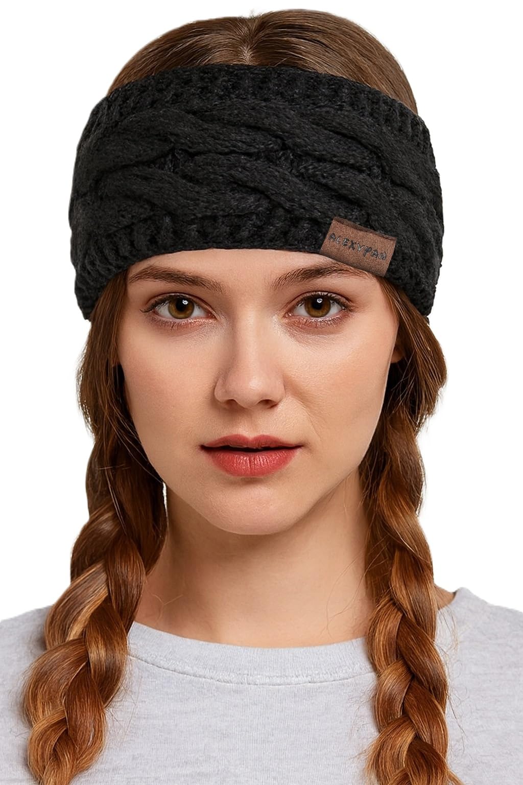 Black Creeper Design (Inside Fleece) Winter Head Warmer Headbands for Women Wool, Ear Warmers Headband Knitted Thick Cold Weather Warm Ear Muffs Winter Protector