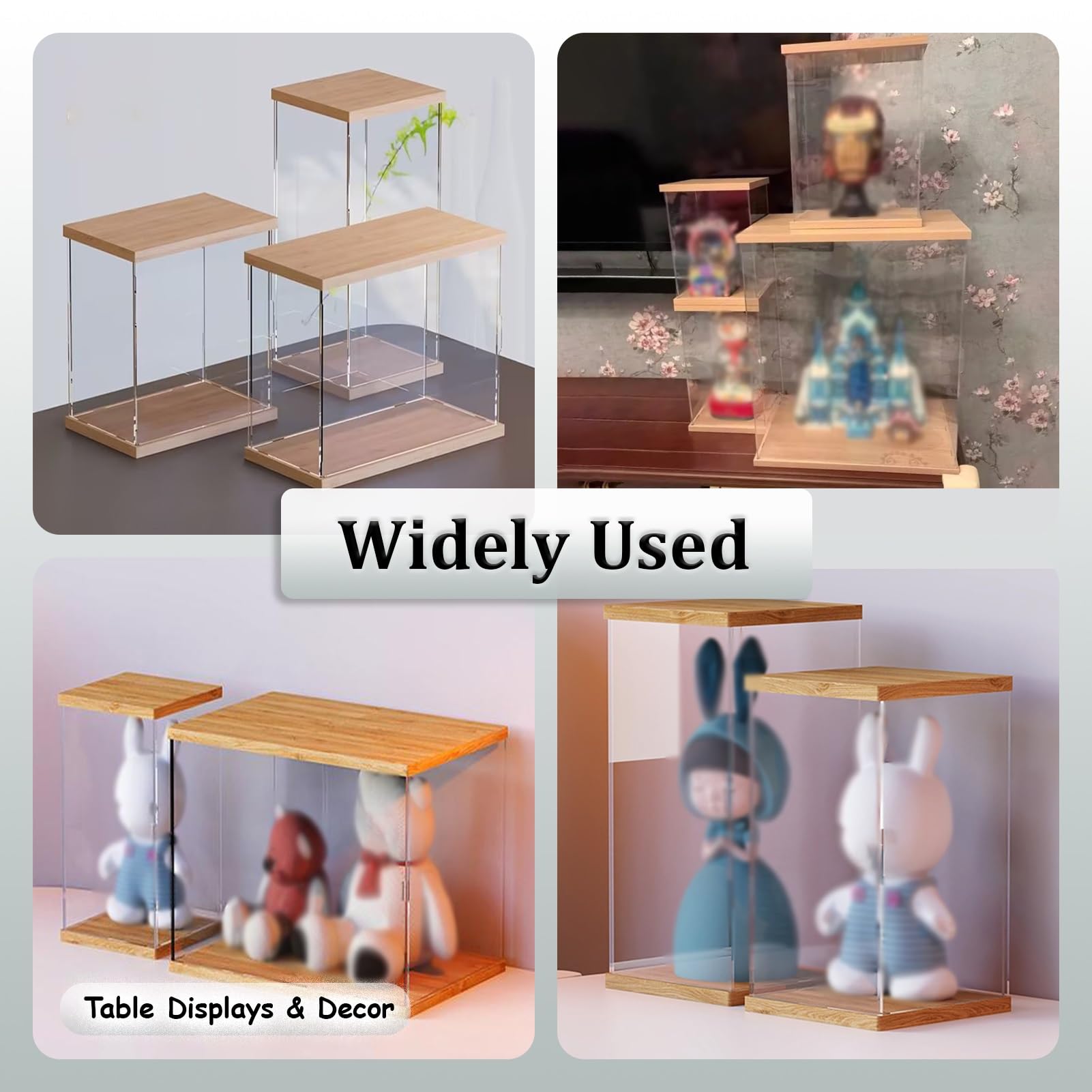 UrbanUp Urna Metacrilato Caja Acrílica Personalizable con Base y Tapa de Madera. Vitrina Transparente 60,50,40,25,30,25,20,15,10cm de Altura, Ideal para Guardar Trofeos, Adornos.(10x15xH30cm/4x6x12)