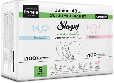 Sleepy Natural Double Soft Avantajlı Mega Paket Bebek Bezi 5 Numara Junior 48 Adet