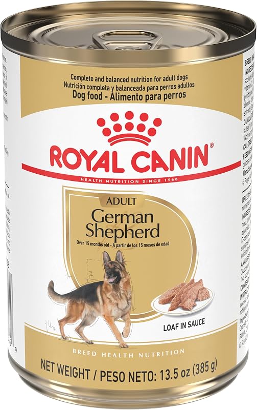 German Shepherd Adult Wet Dog Food, 13.5 oz, 12-Pack | Skin & Coat Support, Bone & Joint Support, For Adult German Shepherds 15+ Months, Loaf in Sauce, Developed by Veterinarians