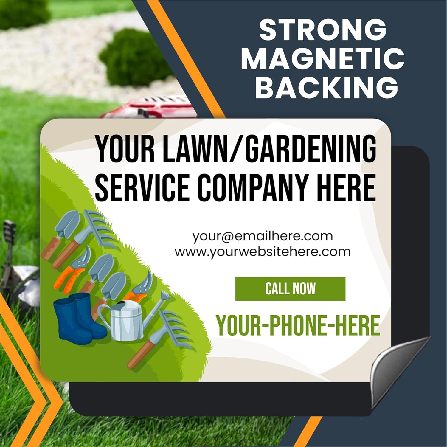 Magnet Me Up Custom Car Magnet, Lawn, Gardening Service, Vehicle Business Magnetic Sign, 24x18 Inches, 2 Pack, Customizable with Company Name, Contact Details, Bumper Magnet, Crafted in USA