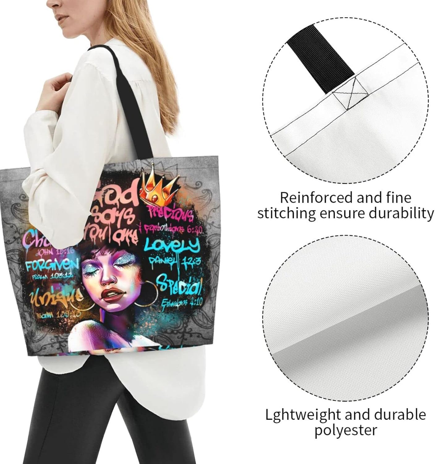 African American Queen Handbag Black - Fashion Shoulder Tote Bag - Image 4