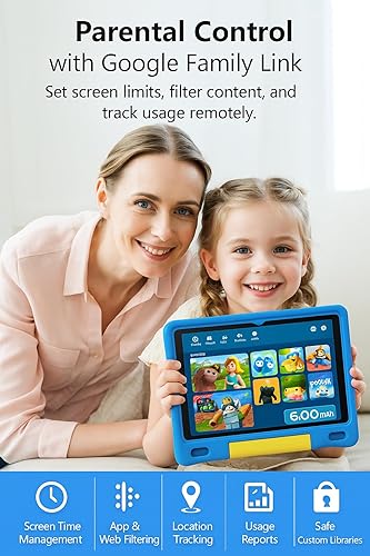 Miniatura 2 de NOBKLEN Tablet infantil de 10.1 pulgadas con funda a prueba de golpes  Android 14, 64 GB+8 GB de RAM, batería de 12 horas  Control parental, Google