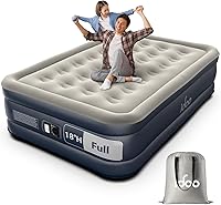 Vista 10 de iDOO - Colchón de aire tamaño matrimonial con bomba integrada, colchón inflable mejorado, ideal para campamento en casa y como cama de invitados