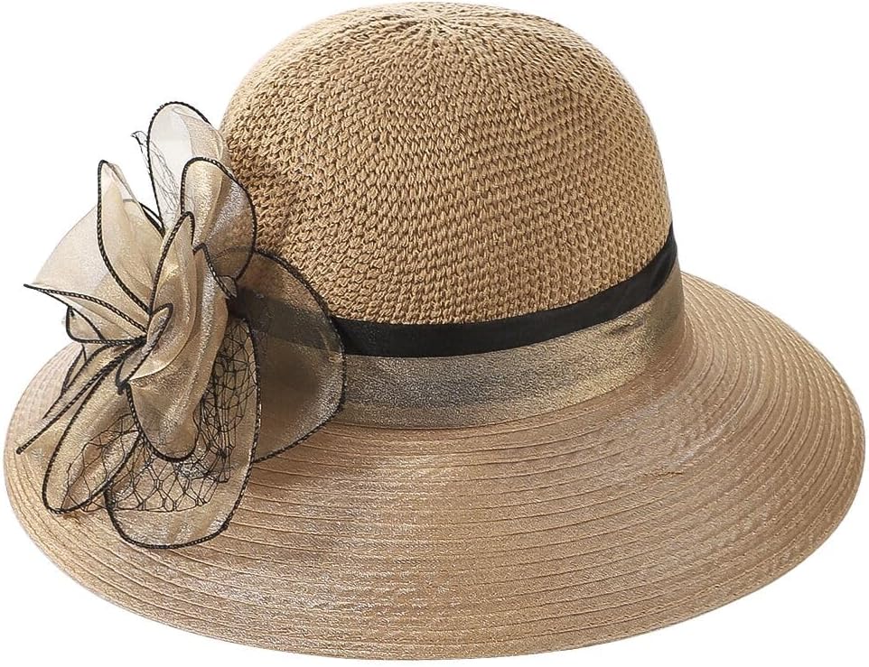 Women Organza Sun Hat Summer Wide Brim Fascinator Church Hats Flower Tea Party Bridal Wedding Dress Hat Beach Sun Cap - Image 6