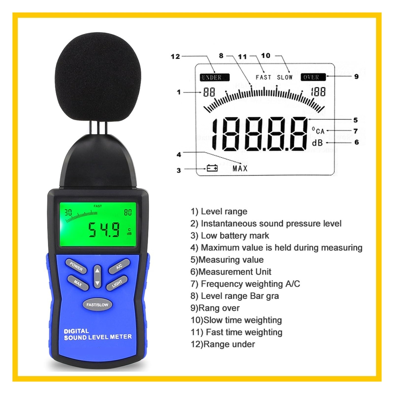 Medidor De Nivel Sonido Digital Decibelios Ruido Detector Audio Instrumento Medición PrecisióN Extremadamente Alta