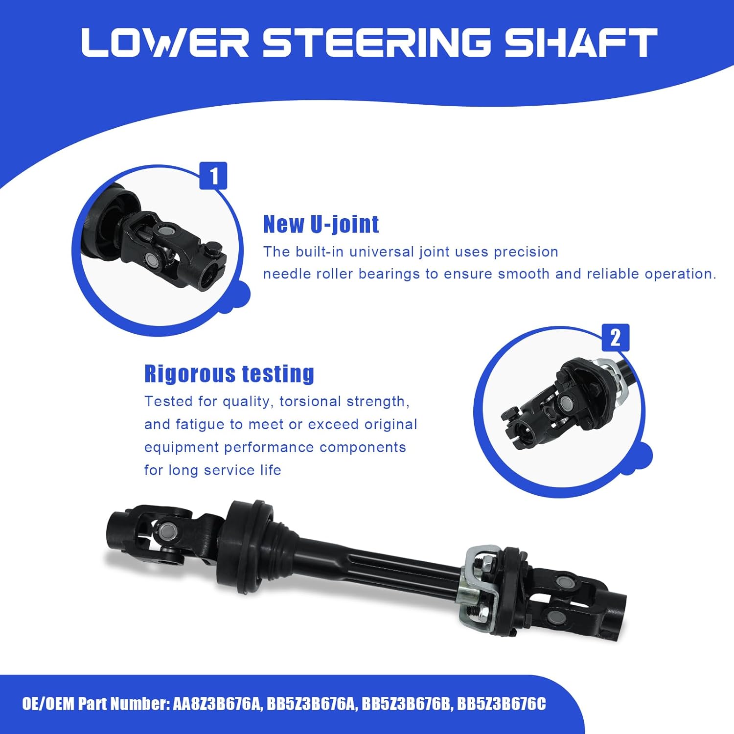 Lower Steering Shaft Steering Column With U Joint Compatible With FORD EXPLORER FLEX POLICE SUV SSV PLUG-IN HYBRID with LINCOLN MKT Replace 425338 AA8Z3B676A BB5Z3B676A BB5Z3B676B