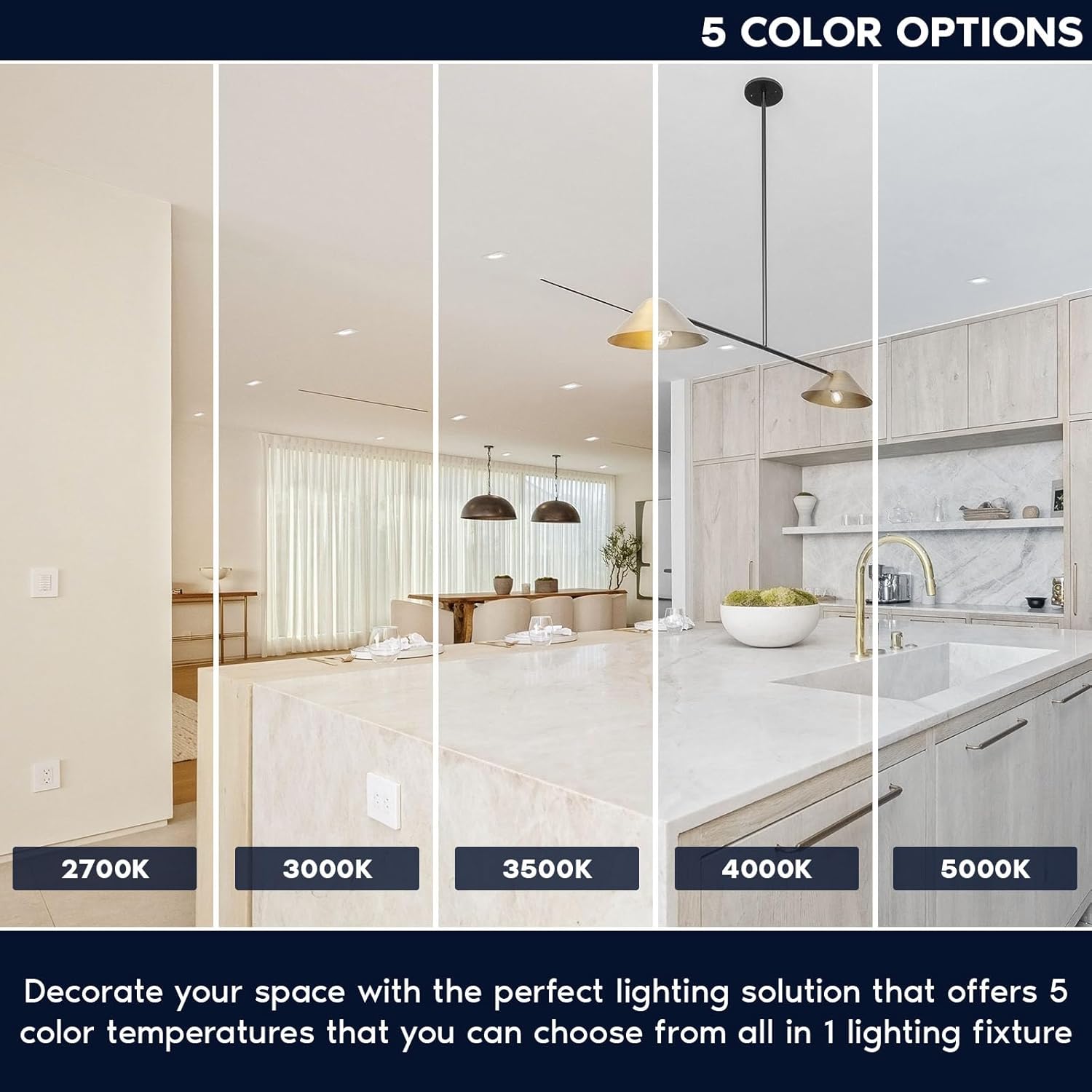 LUXRITE 2 Inch LED Recessed Lighting, Deep Regressed Canless Spotlight, Round White & Square White Interchangeable Trim, 5CCT 2700K-5000K, 1000LM, 15W, High Output, Dimmable, Wet Rated (4 Pack)