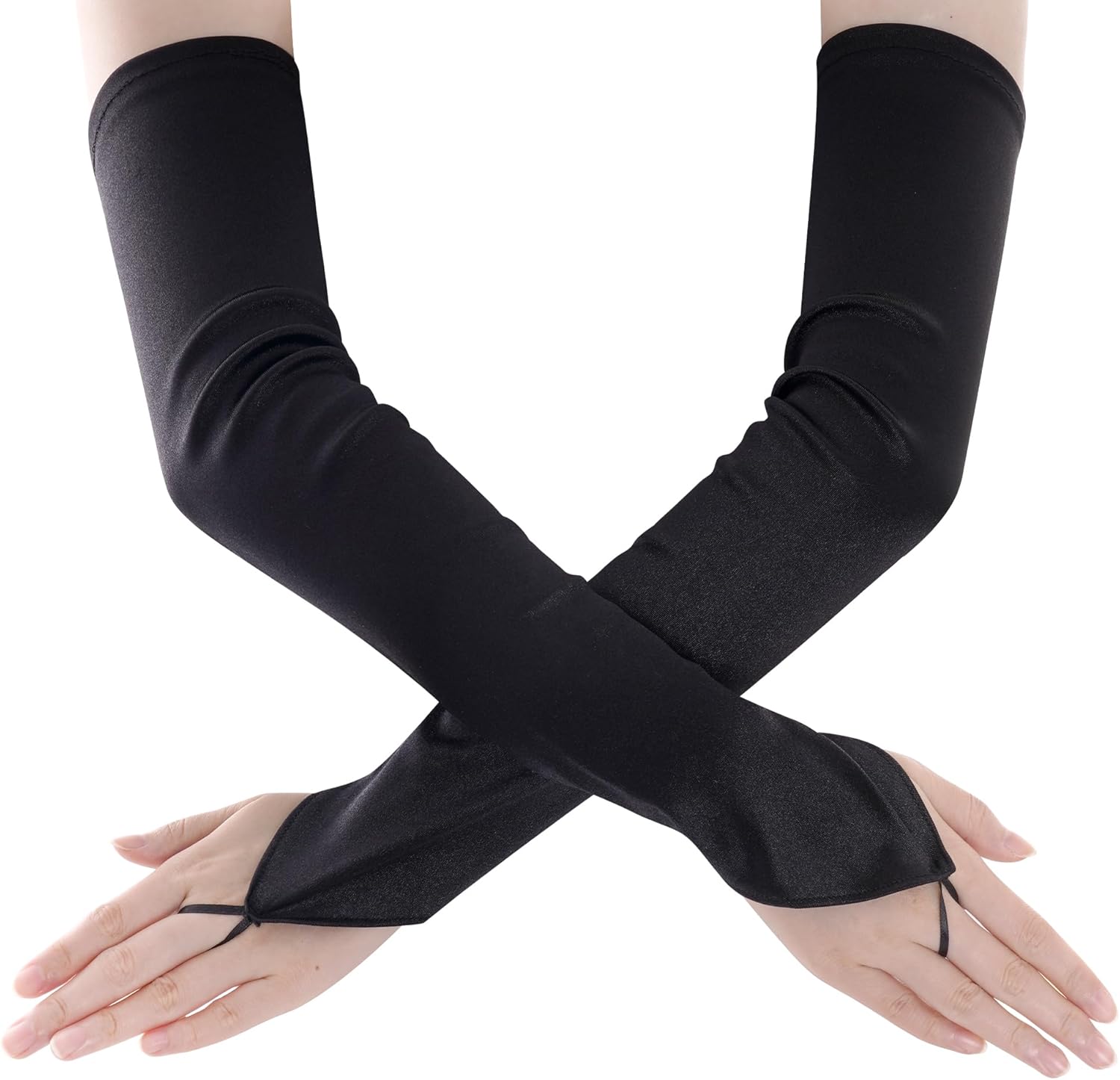 Nydotd Fingerless Long Opera Party 20s Gloves for Women Adult Elbow Length Satin Gloves for Evening Wedding Costume Dress