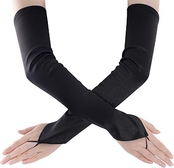 Nydotd Fingerless Long Opera Party 20s Gloves for Women Adult Elbow Length Satin Gloves for Evening Wedding Costume Dress