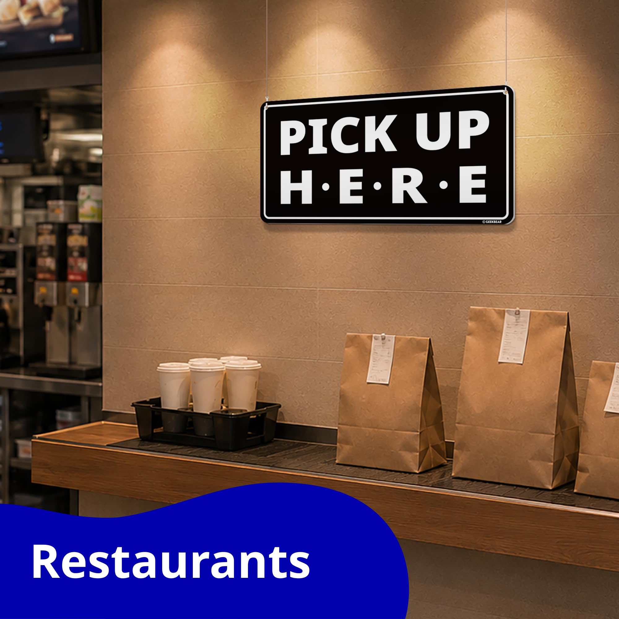 Amazon | Order Here Pick Up Here Sign (Black) | 店舗看板 | 文房具