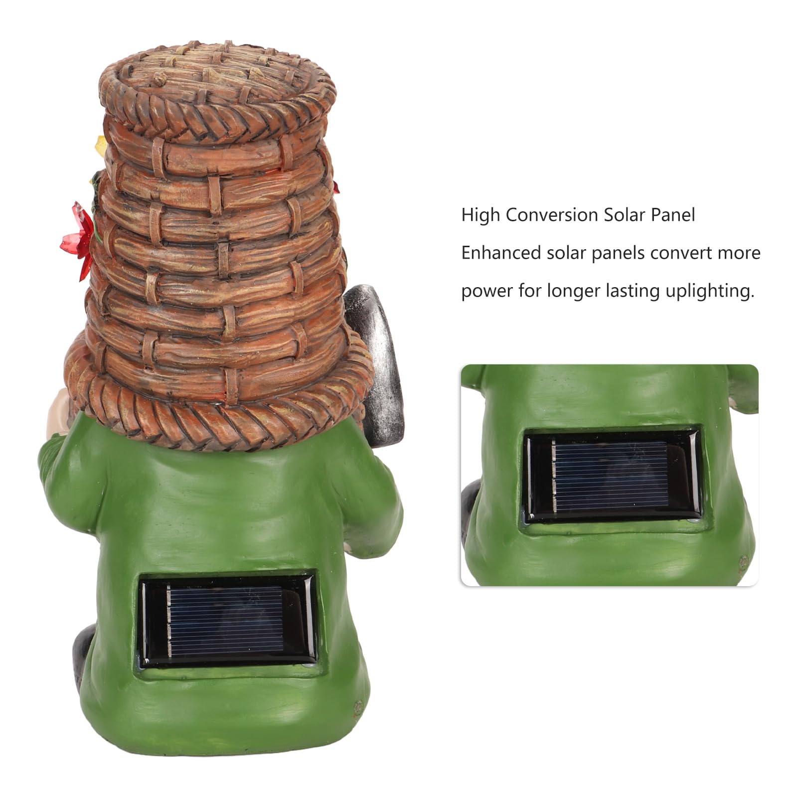 CDQL Estatua de Gnomo de Jardín, Luz Solar Al Aire Libre, Estatua de Gnomo de Pala Linda Resistente a la Intemperie de Resina, para Patio de Césped