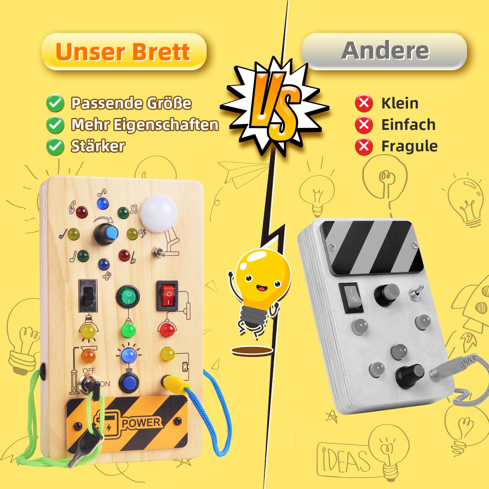 Montessori Spielzeug ab 1 Jahr Busy Board, Baby Motorikspielzeug Activity Board Holzspielzeug ab 1 2 3 Jahre mit Schalter LED-Leuchten, kinderspielzeug Sensorik, Geschenk Junge und Mädch