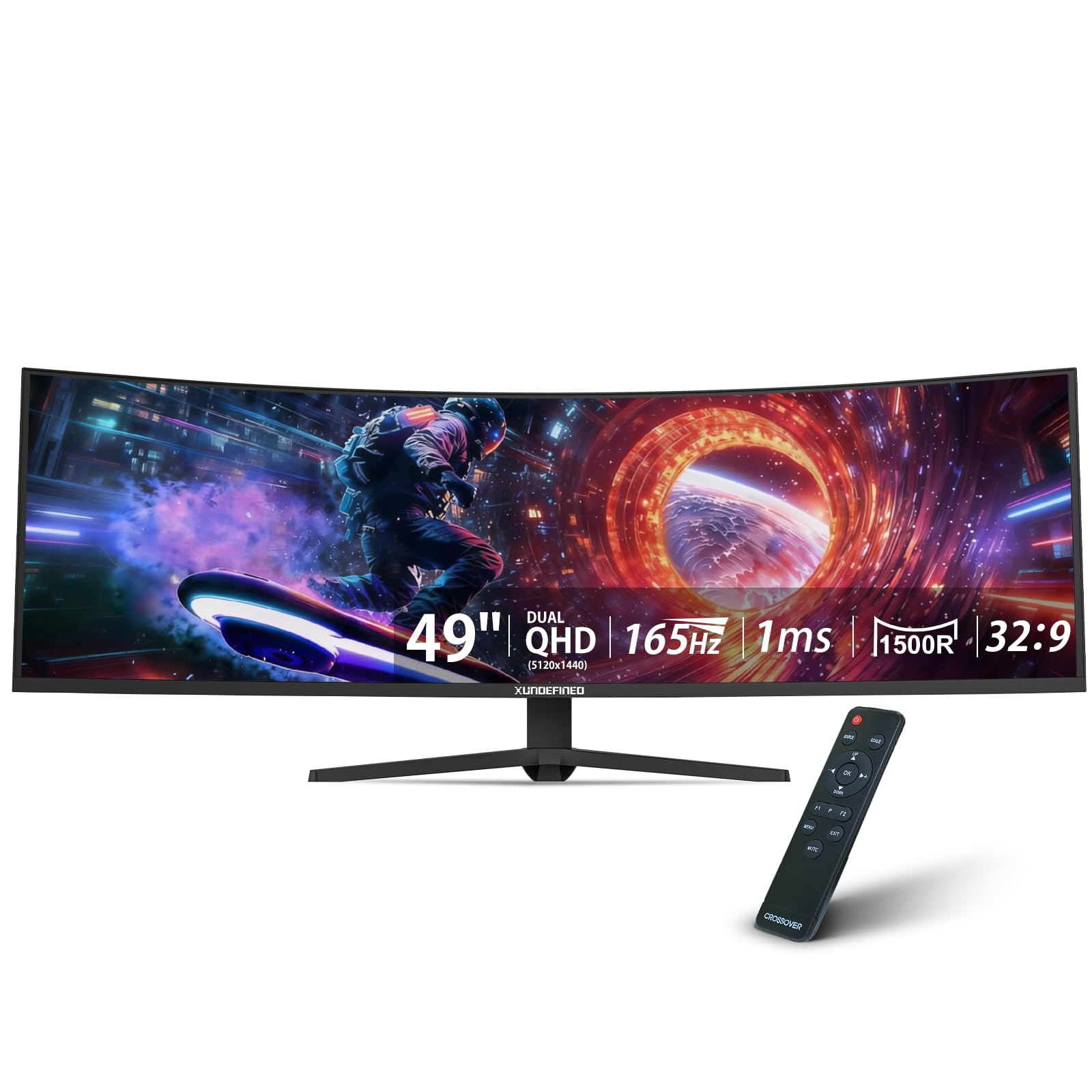 49 inch Curved Monitor with Remote, 165Hz WDQHD(5120 x 1440p) 5K Ultrawide Gaming Monitor R1500, HDR400, 3000:1 Contrast, sRGB 100%, USB-C, FreeSync, PIP/PBP, Built-in Speaker, HDMI 2.1 &amp; DP 1.4