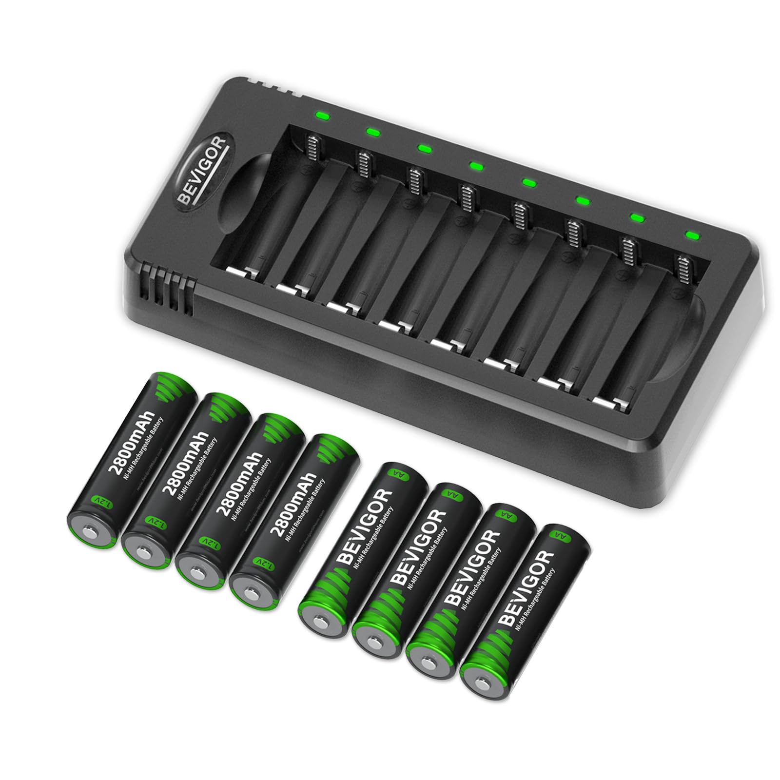 Bevigor AA NI-MH Battery, 8 Pack AA Rechargeable Batteries with 8 Position Charger for Fast Charging-picture-23