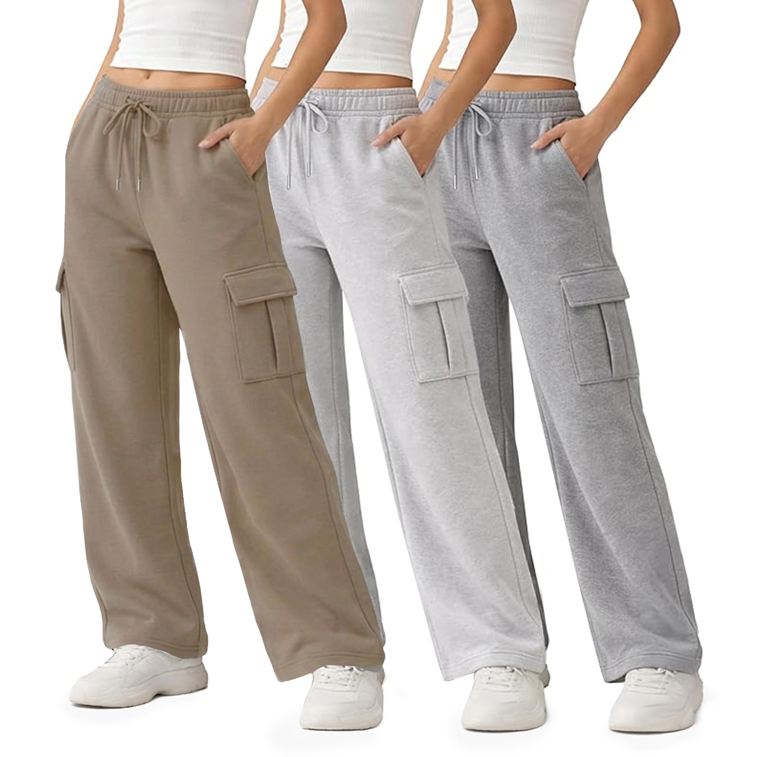 Common Stitch 3-Pack Wide Leg Cargo Fleece Sweatpants