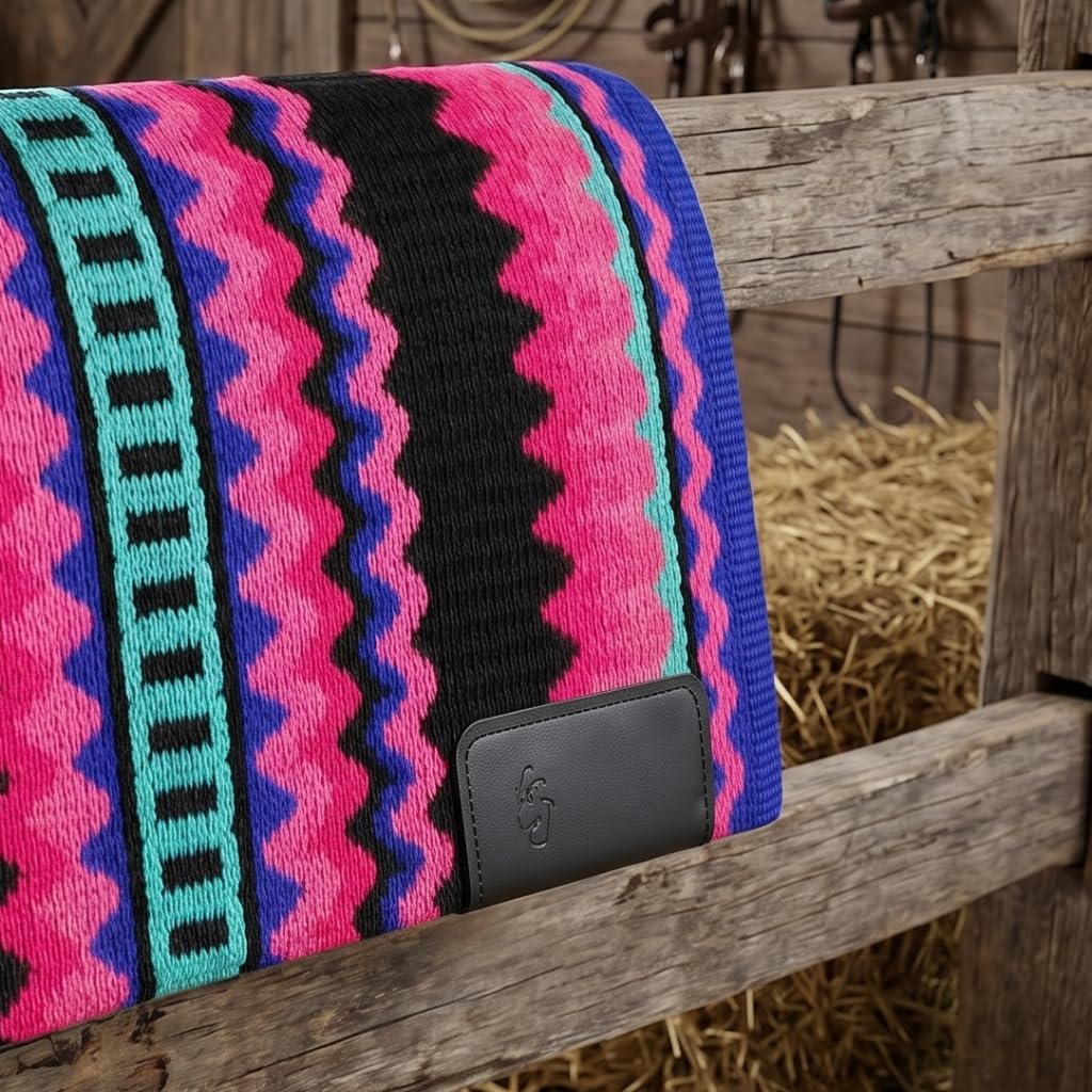 Western Show Saddle Pad/Blanket for Horses - Handmade Wool Saddle Blanket with New Zealand Design, Thick, Durable & Comfortable for Horse Riding (36” L x 38” W x 1) M59