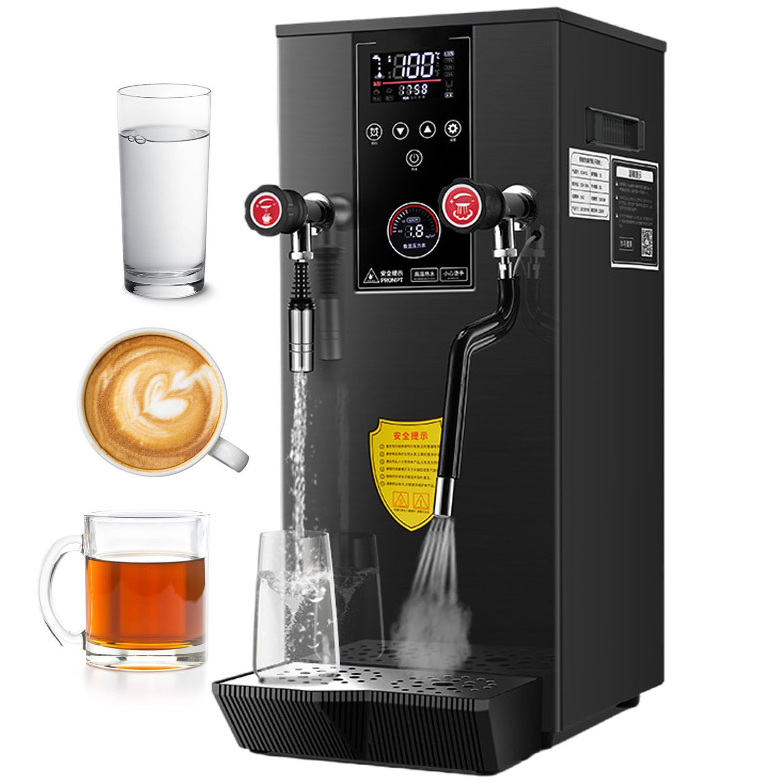 Spieniacz do mleka i kocioł 12 l – komercyjny automatyczny podgrzewacz wody, 2500 W, cyfrowa regulacja temperatury i miernik ciśnienia pary w czasie rzeczywistym do sklepów z deserami
