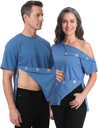 Post Shoulder Surgery Recovery Shirt with Magnetic Buttons for Women Crew Neck Tear Away Shirts for Shoulder Surgery for Men