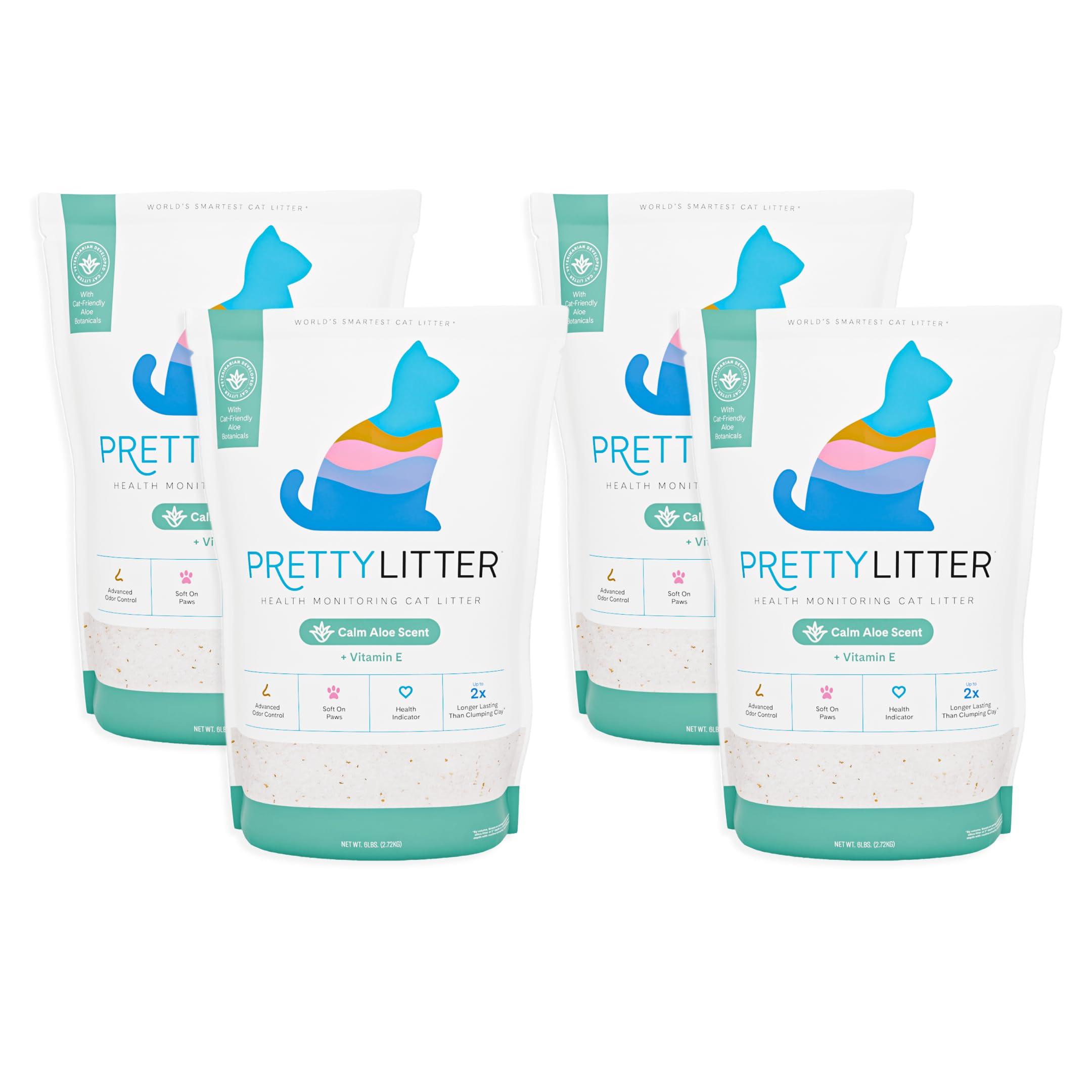 PrettyLitter Health Monitoring Cat Litter, Calm Aloe, 4-Pack, 6 lb. Bags