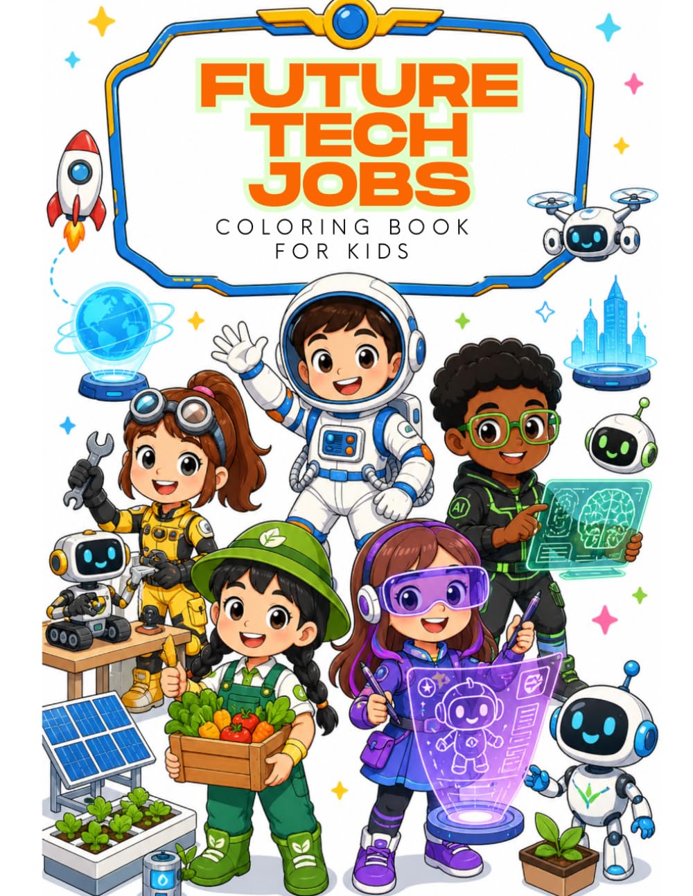 Future Tech Jobs Coloring Book for Kids: 100 Fun AI, Robot & STEM Career Coloring Pages for Kids Ages 4-8 | Inspire Big Dreams, Creativity & Future Thinking