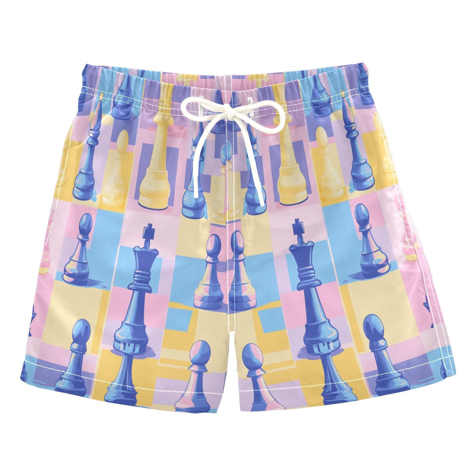 Jucciaco Boys Swim Trunk Quick Dry Beach Board Shorts Chess Queen King Grid Swimwear for Kids Multicolor