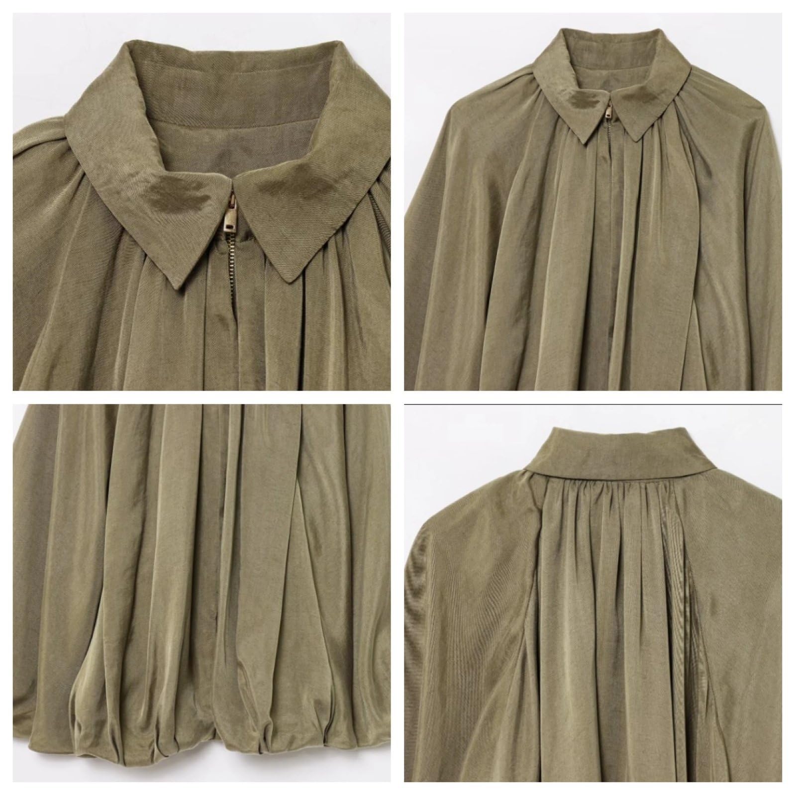 Chemisier Élégant Et Décontracté Pour Femme Avec Manches Bouffantes Plissées Col À Revers Et Fermeture Éclair Manches Longues