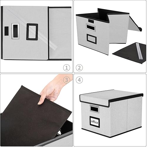 Miniatura 6 de Caja organizadora de archivos Huolewa con tapa, organizador de carpetas de archivos plegable para almacenamiento de documentos de oficina, caja de