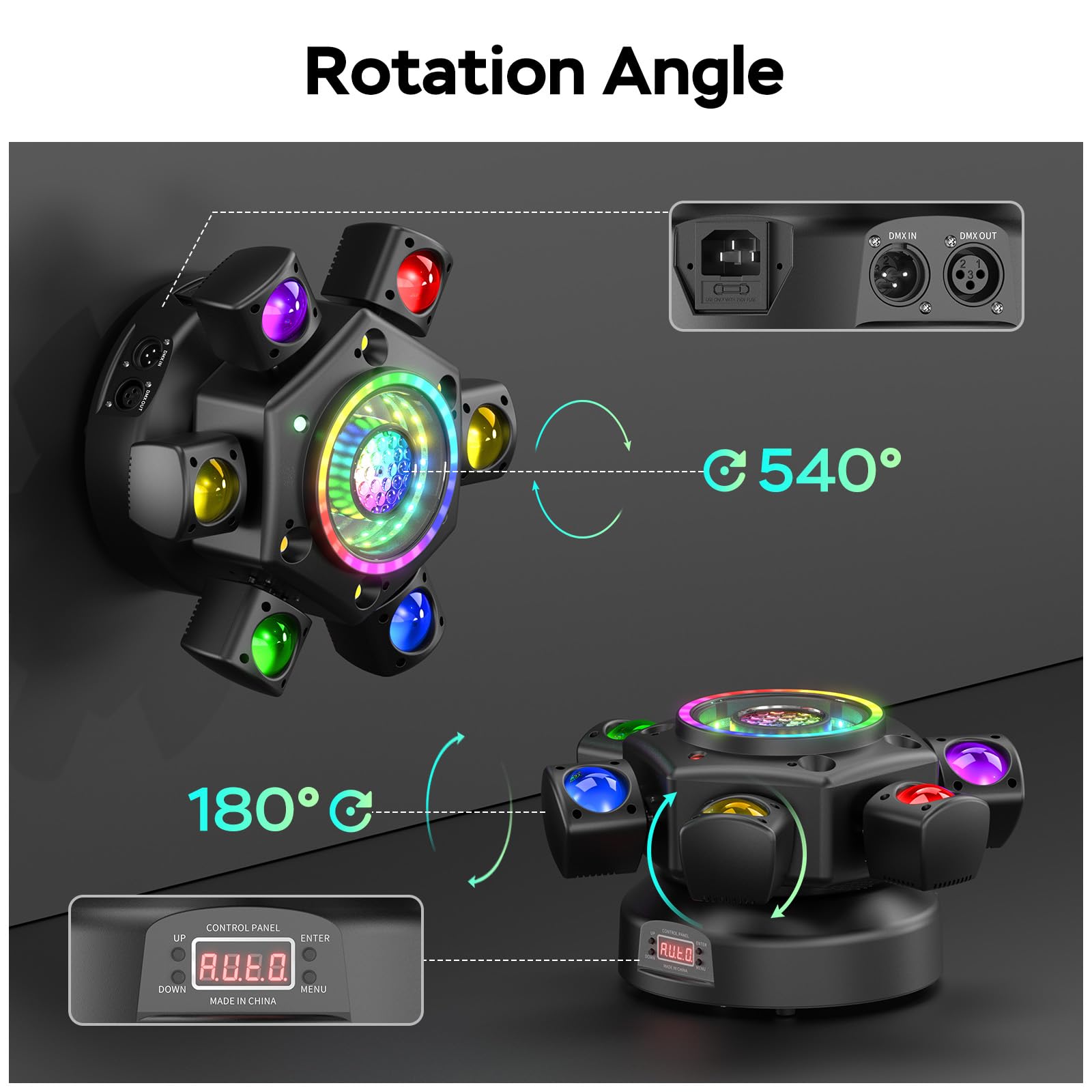 150W Teste Mobili LED da con DMX 512 6 Bracci Luminosi Effetti Luce RGBW Teste Mobili DJ Con Telecomando Perfetta Per Matrimoni Feste,Teatri e DJ