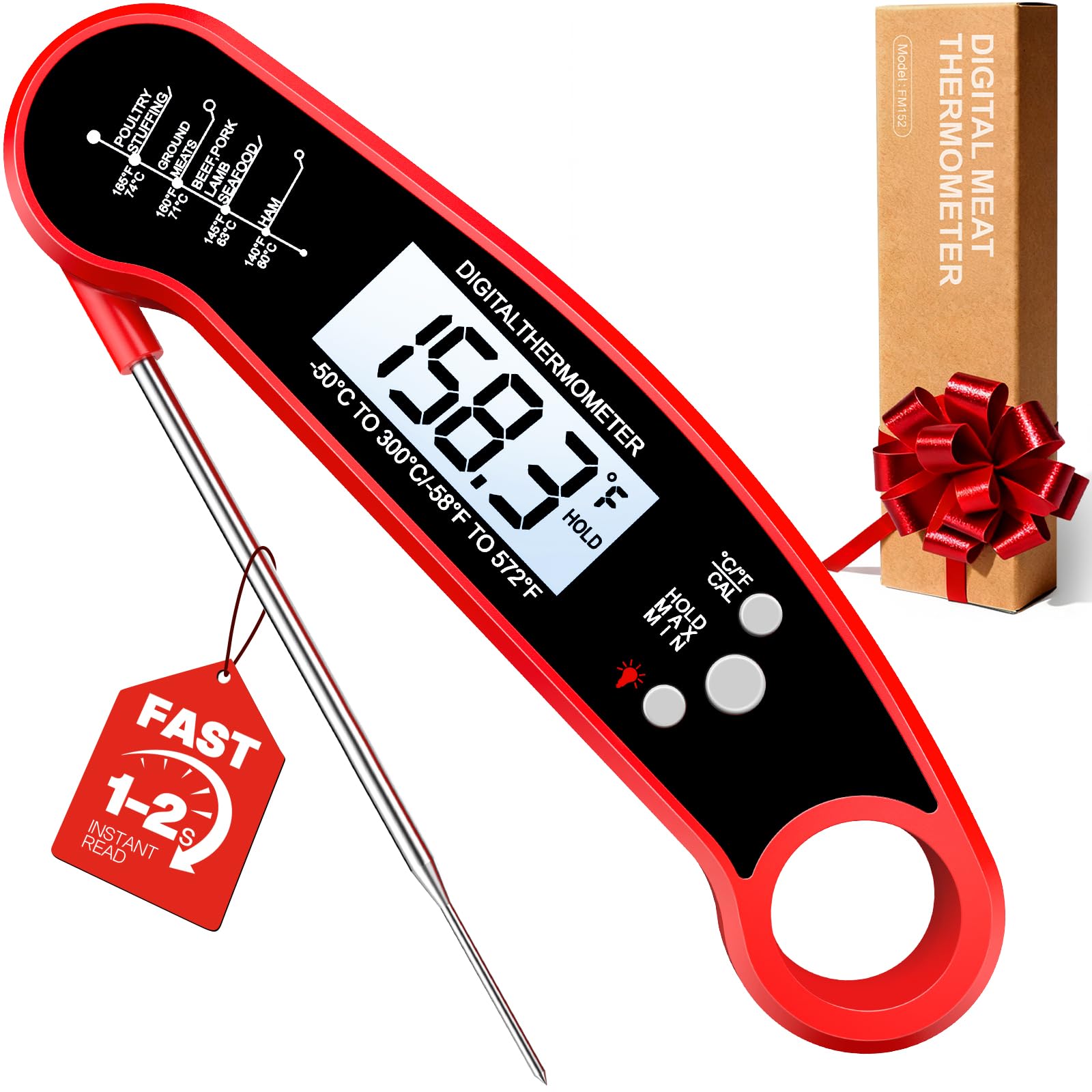 Meat Thermometer Digital, Instant Read Food Thermometer, Red