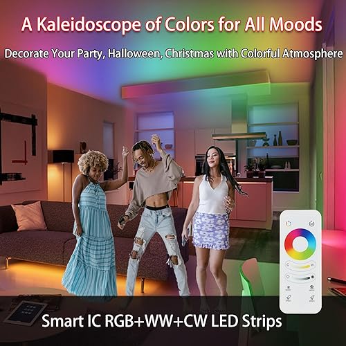 Miniatura 7 de Tira de luces LED RGB de 16.4 pies con control remoto, Smart RGBIC+tiras LED de color blanco cálido y frío que cambian de color para dormitorio,