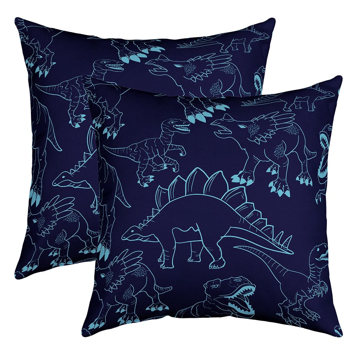 Dinosaur Throw Pillow Covers Set of 2 3D Digital Print Pillow Cases Cushion Covers For Decor Cute Dinosaur Printed Throw Pillowcases Wild Animal Pattern Theme Blue Cushion Cases 20x20 Inch