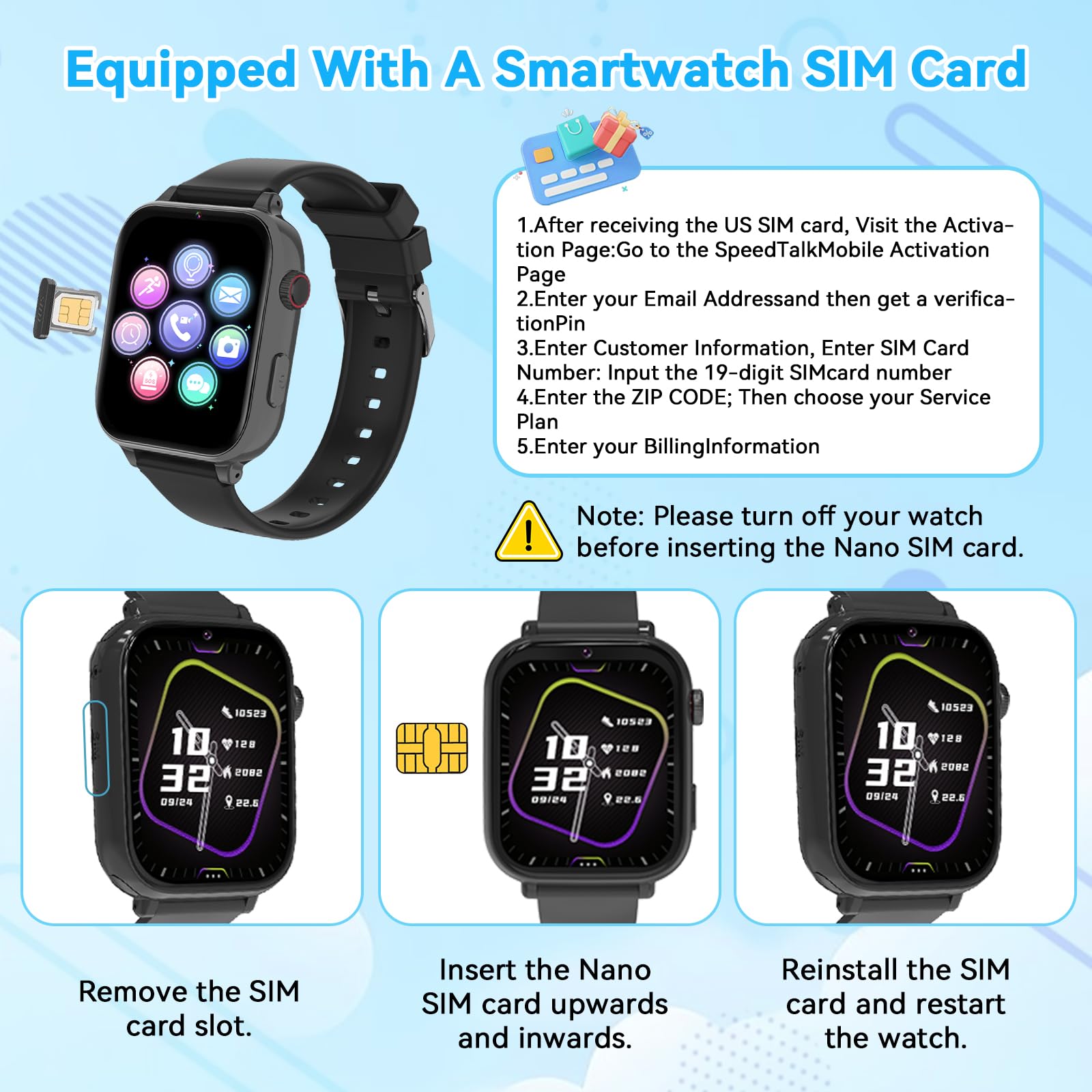 4G Smartwatch Bambini, Orologio Smartwatch Bambini con GPS SOS Videochiamata Chat Vocale Modalità Classe Fotocamera Calcolatrice Contapassi, Smart Watch Bambino Bambina 4-12 Anni Regalo, Nero