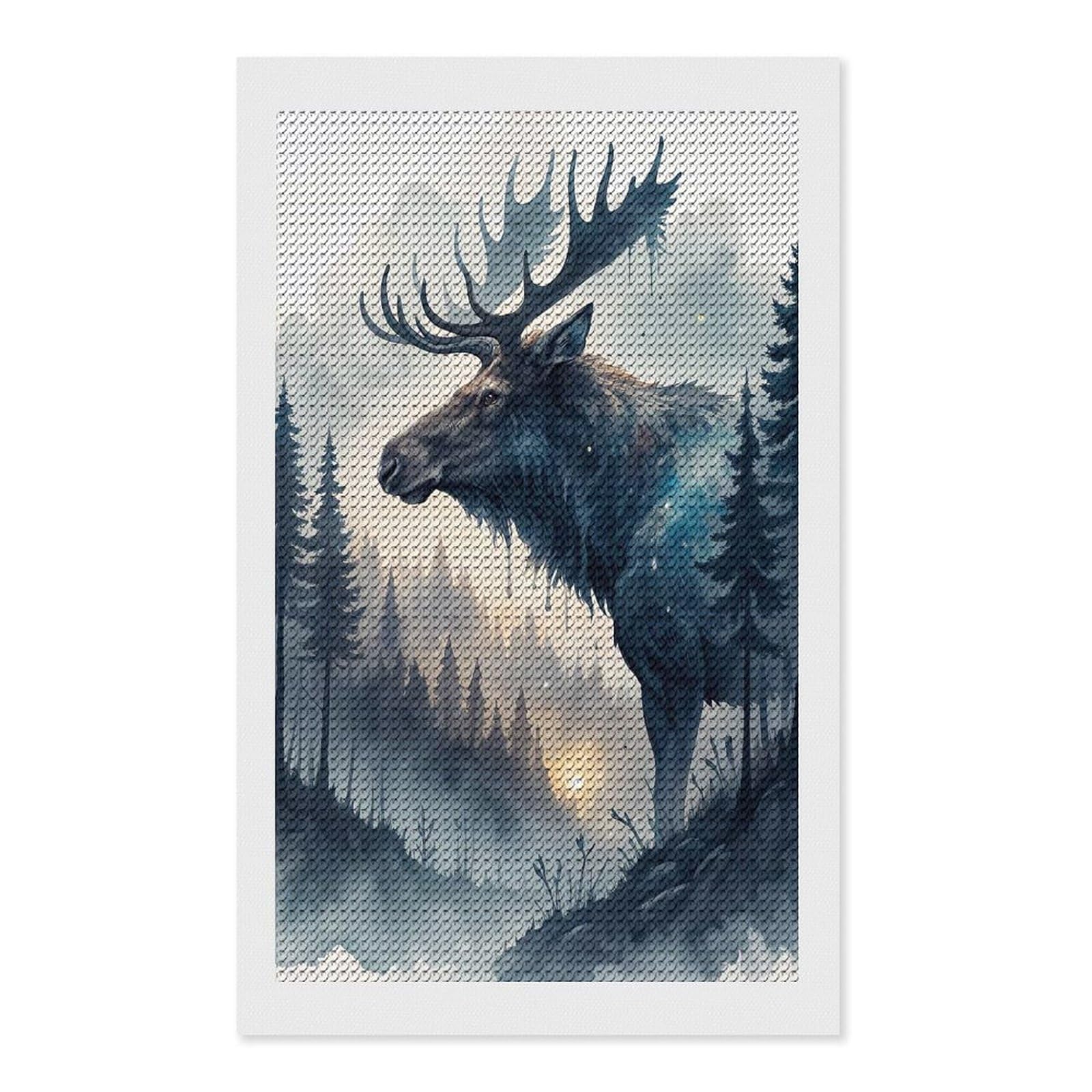 Junmoney Majestic Moose in Misty Forest DIY Diamond Art Canvas Kit 12"x20", Decorate Your Room, Sparkling Round Gems, Fun Craft Experience, Farmhouse Decor