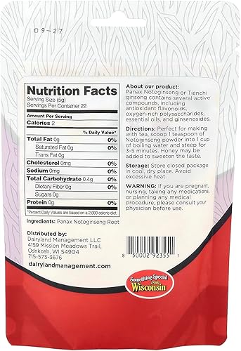 Miniatura 2 de Dairyland Management Pure Panax Notoginseng Powder - 100% natural, mejora el bienestar Tienchi Powder - Ideal para batidos, tés, remedios herbales -