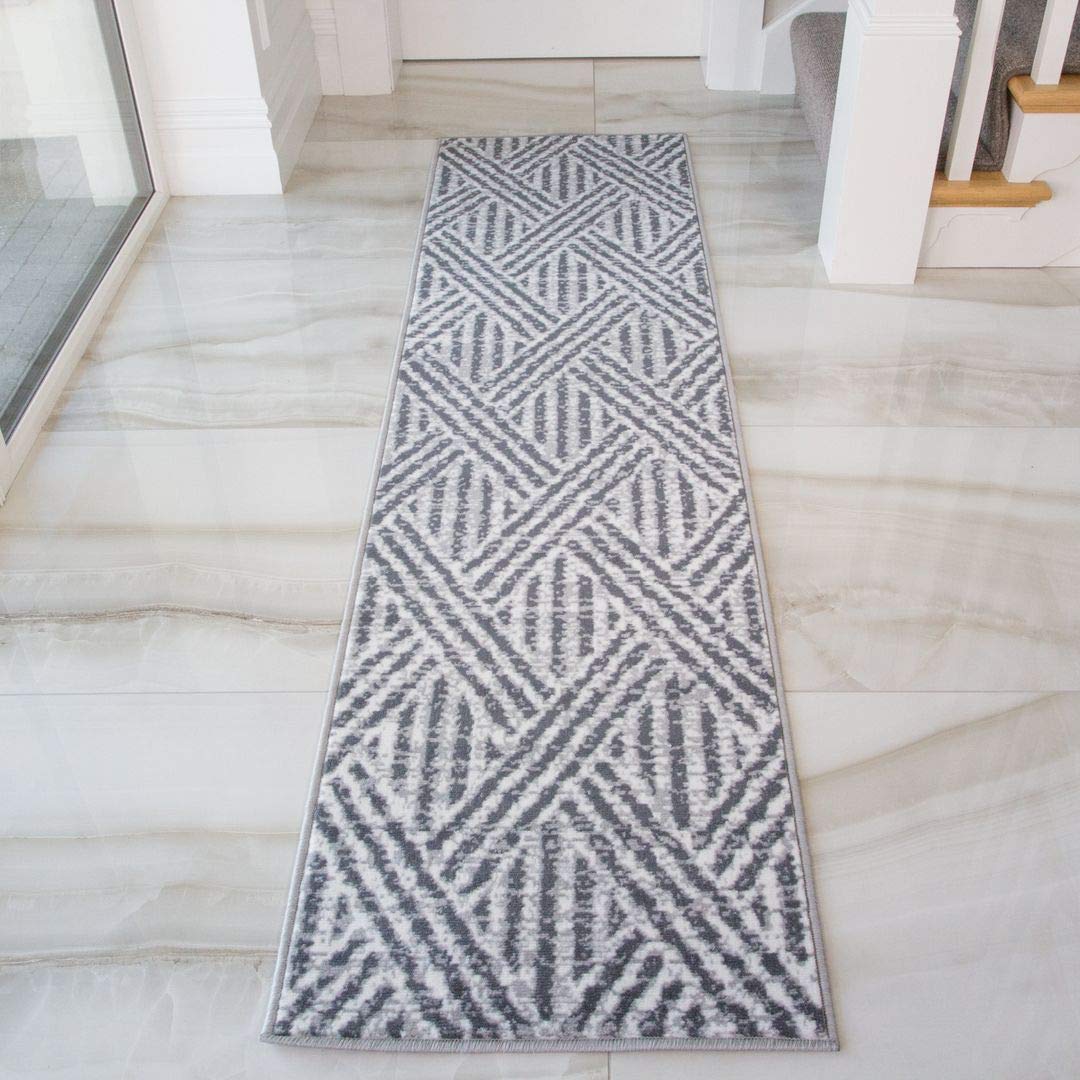 Terracotta Grey Geometric Diamond Runner Orange Brown Graphite Hallway Rug Living Room Bedroom Kitchen Rugs