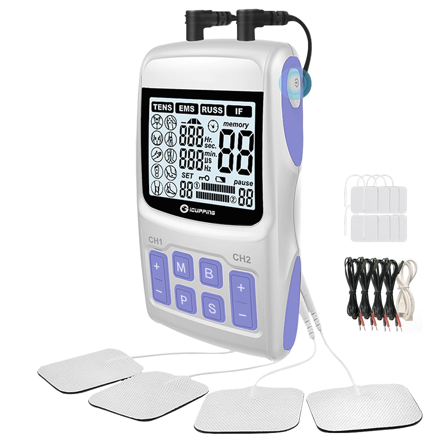 TENS Unit Muscle Stimulator - 8 Electromagnetic Massage Cups for Deep Tissue Back Pain Relief, Joint Therapy & Muscle Stimulation, includes EMS & Cupping Therapy Sets
