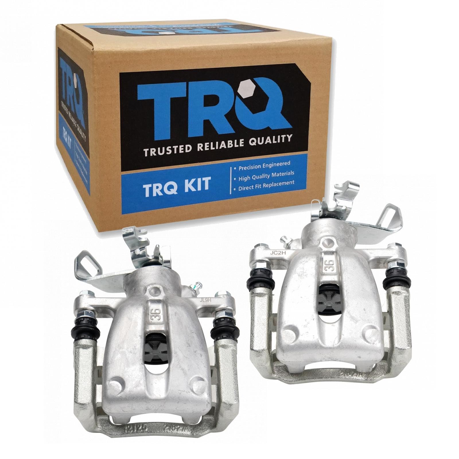 TRQ Rear Brake Caliper Set Zinc Coated Brackets Hardware