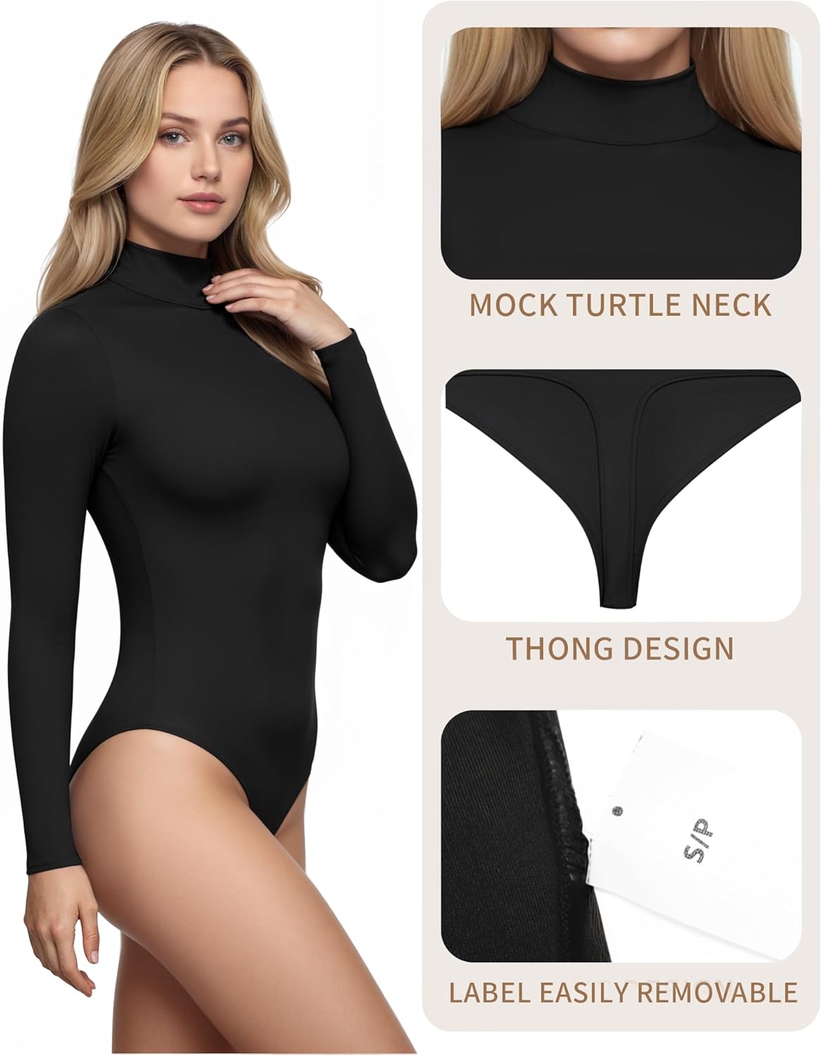 Womens Long Sleeve Body Suits Mock Turtleneck Thong Bodysuits Shirts Trendy Fall Going Out Tops Y2K 2025 - Image 4
