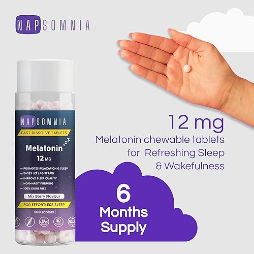 Miniatura 3 de NAPSOMNIA Melatonina 10 mg de disolución rápida, 200 comprimidos, ayuda para dormir con melatonina, tabletas vegetarianas sin gluten, sin gluten,