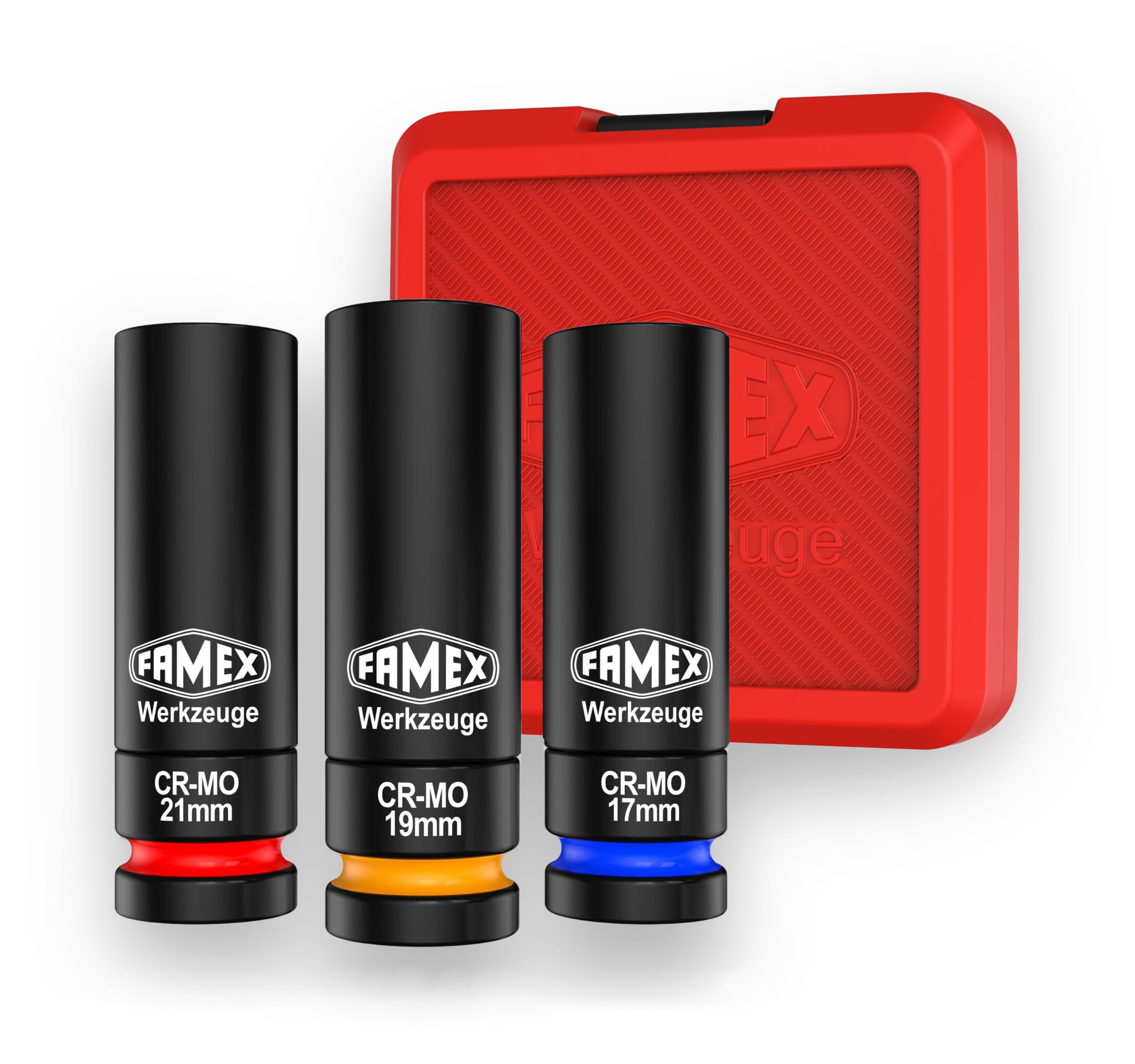 FAMEX 10807 Steckschlüssel Kraft Schoneinsätze für Radschrauben - Chrom-Molybdän-Stahl - drehbare Schutzhülsen - ideal für Alufelgen - 1/2