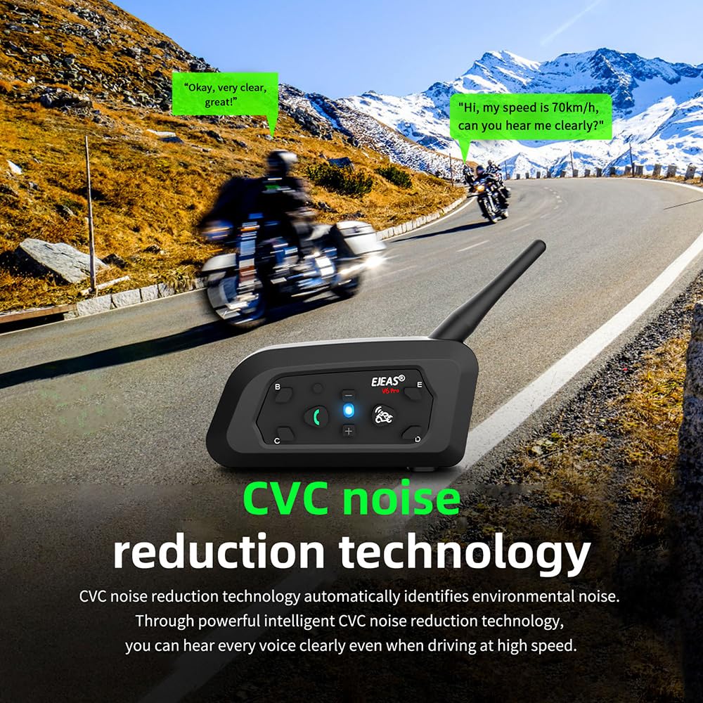 EJEAS V6 Pro 1200M BT citofono del motociclo di Bluetooth citofono del casco della motocicletta Headset con controllo del rumore avanzata per un massimo di 6 piloti sci e l'equitazione (2 Pezzo)