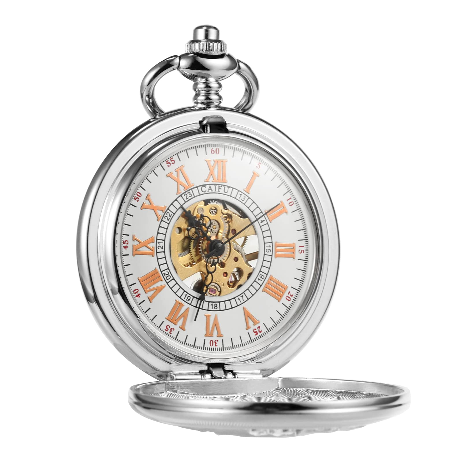 TREEWETO Orologio da tasca da uomo con renna e cervo per uomo e festa del papà, orologio meccanico vintage - anniversario per lui uomini marito, Argento