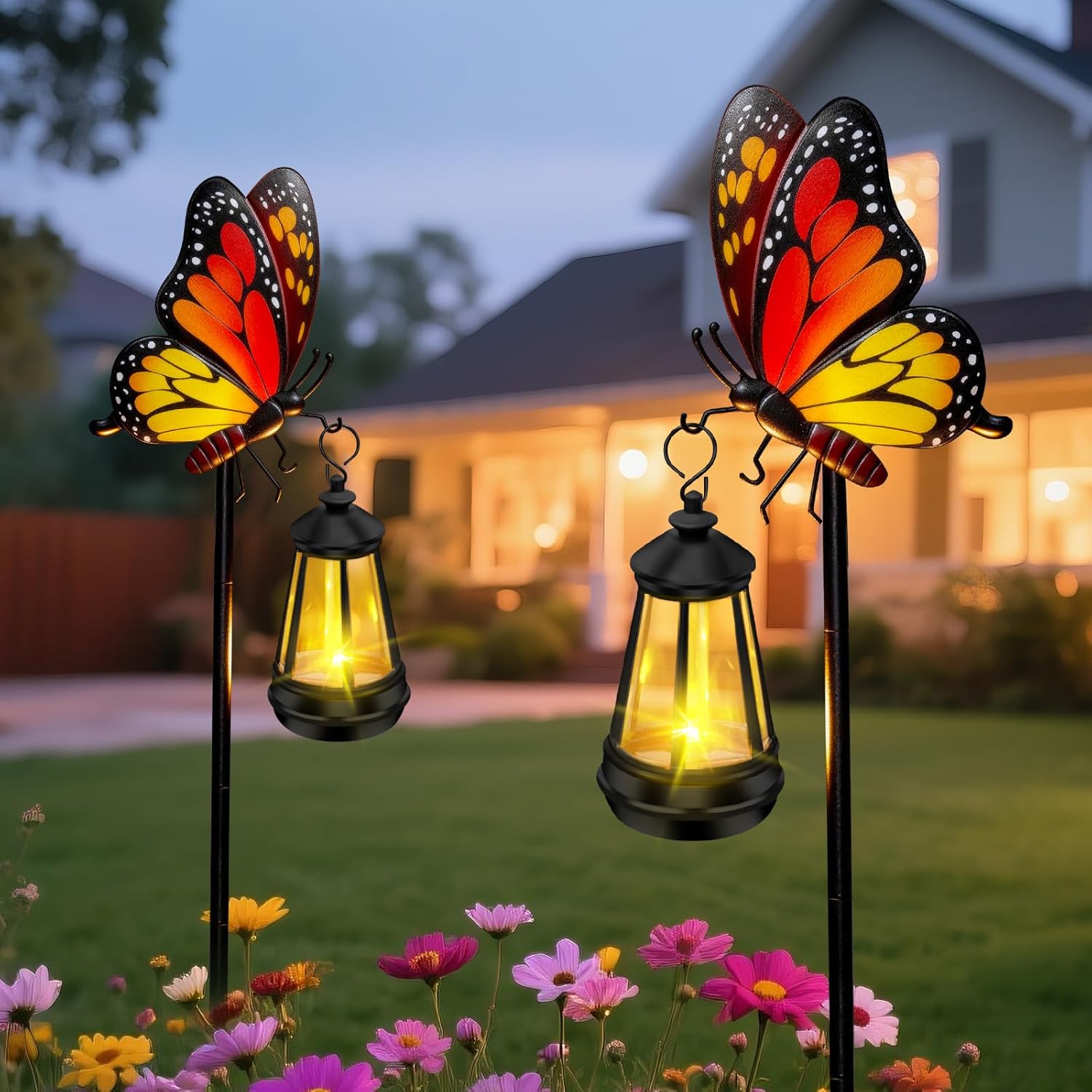 Solar Lights Outdoor Waterproof 2 Packs Butterfly Garden Decor Stakes,32.28in Garden Butterfly with Solar Lights,Birthday Gifts for Women Mom,Metal Decorative Lights for Yard Art Patio Porch Lawn