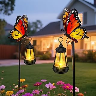Solar Lights Outdoor Waterproof 2 Packs Butterfly Garden Decor Stakes,32...