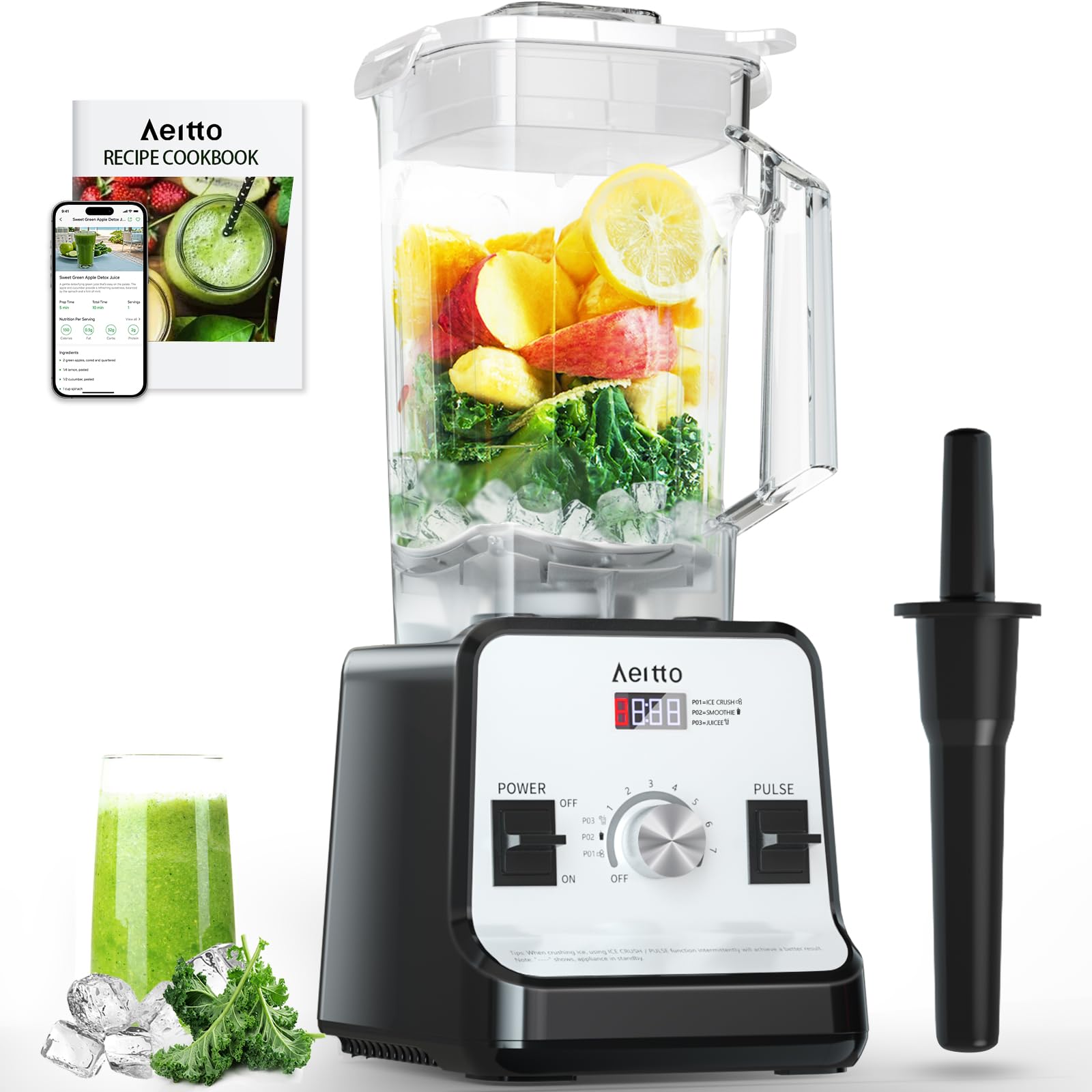 Aeitto Blender with 1500-Watt Motor, 68 Oz Large Capacity Blenders for Kitchen, Professional Countertop Blenders for Ice Crush, Frozen Drinks, Silver Silver 68.10