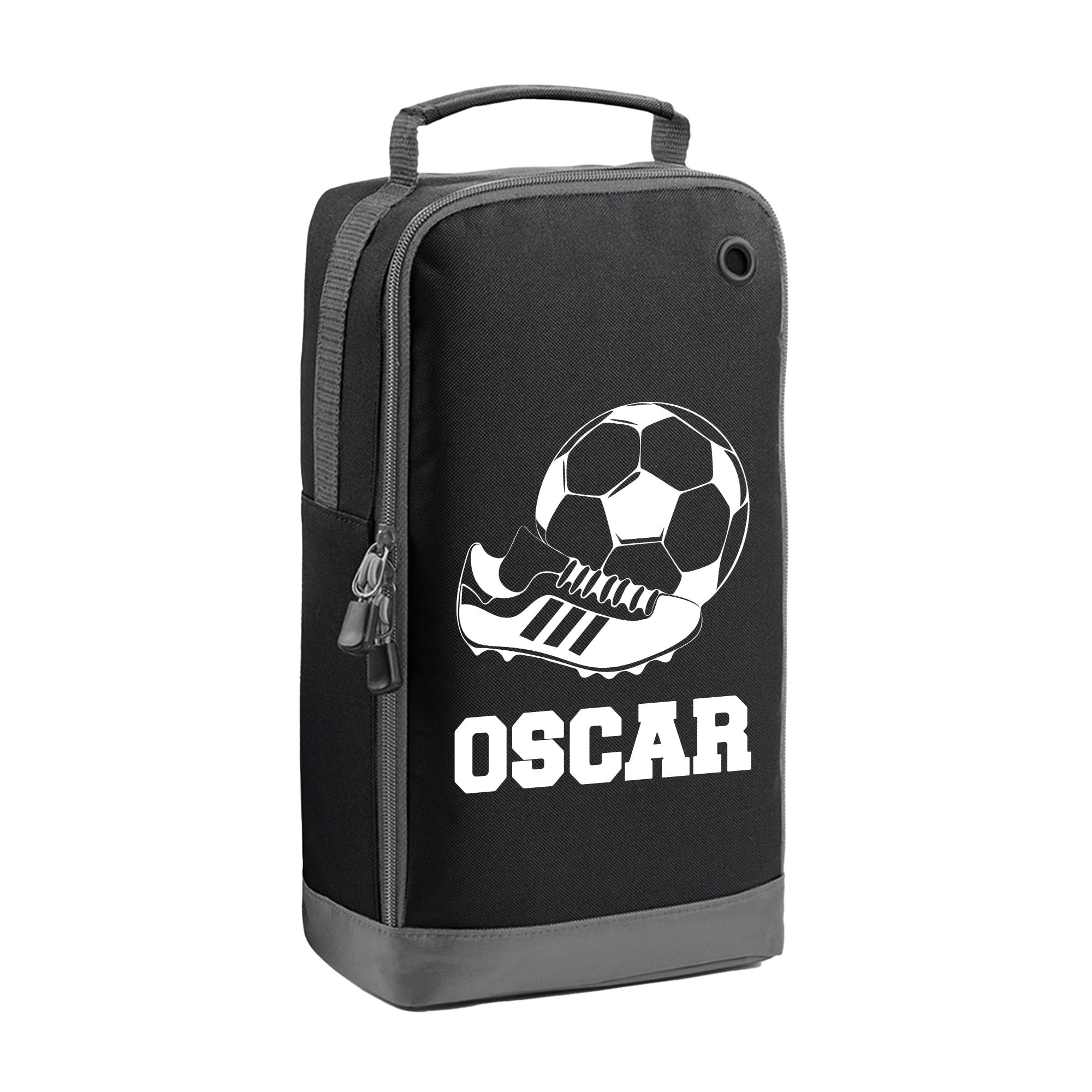 Personalised Kids Boot Bag with Custom Name - Football Boot Design - Black Shoe Bag for PE & School