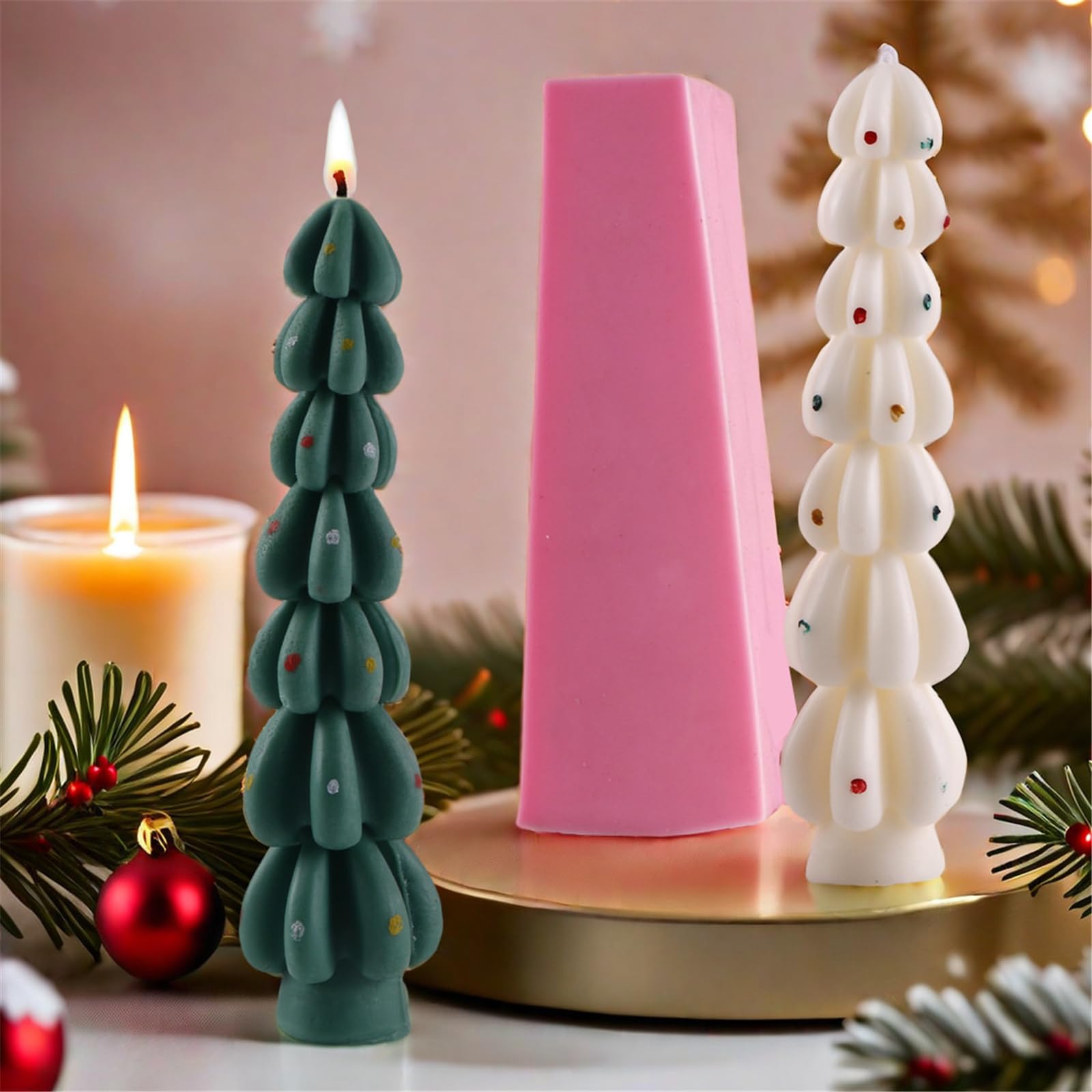 Moldes de silicona 3D en forma de árbol de Navidad para velas, decoración navideña, moldes temáticos para hacer resina epoxi